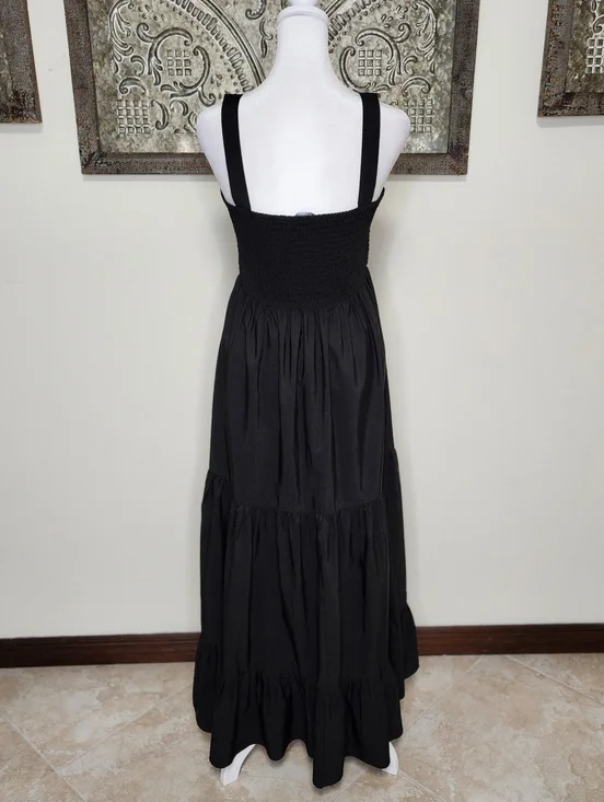 Zara Women's Black Smocked Bodice Sleeveless Tiered Maxi Dress Med Summer Casual - Picture 9 of 11